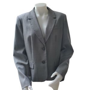 Ann Taylor Loft Womens Gray Blazer Size 14 Wool Blend Faux Pocket 2 Button Lined